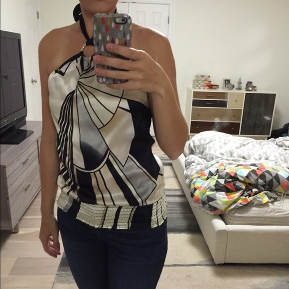 ❌SOLD❌WHBM silk charmeuse blouson halter top - Picture 3 of 4