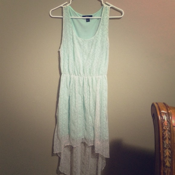 Green and white lace floral design high low dress - Picture 1 of 1