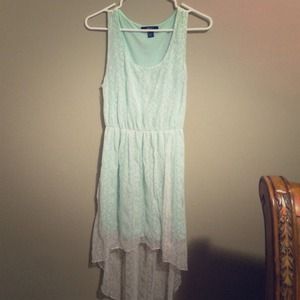 Green and white lace floral design high low dress