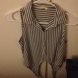 striped tie front collared blouse