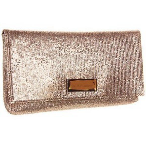 NEW!! BCBGeneration rose gold glitter clutch