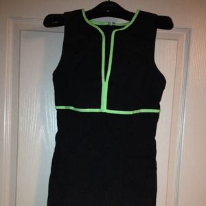 EXPRESS Black + Electric Green Dress! Like New!