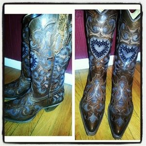 Brown leather coral boots