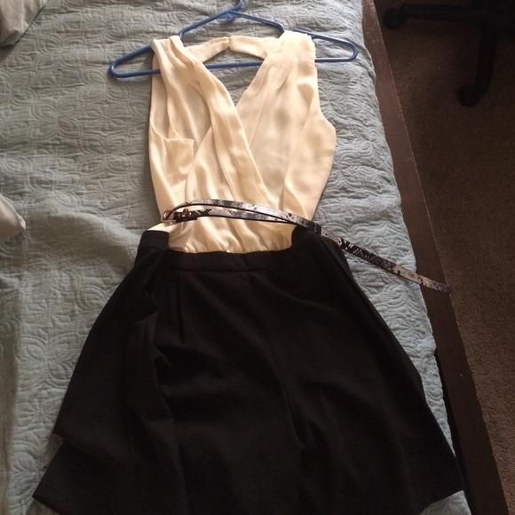 Black and beige crisscross romper