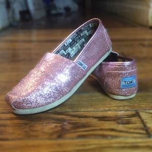 TOMS Pink sequin / glitter slip-ons