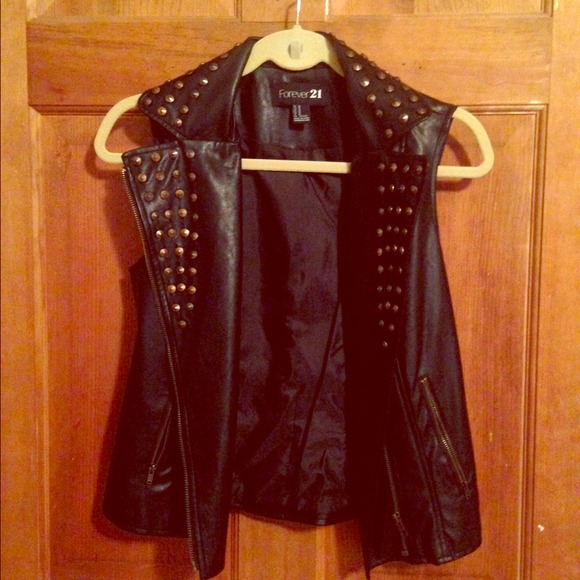 Faux leather vest with gold studs