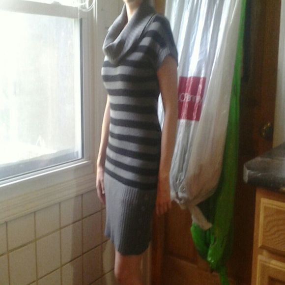 Black and gray striped sweater dress