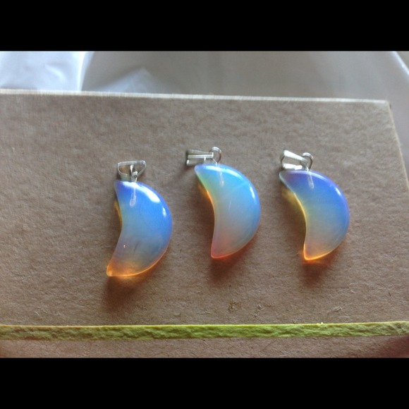 Opalite moon Charm  with sterling  silver clasp