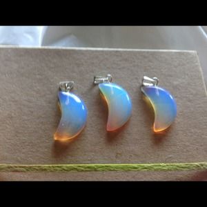 Opalite moon Charm  with sterling  silver clasp