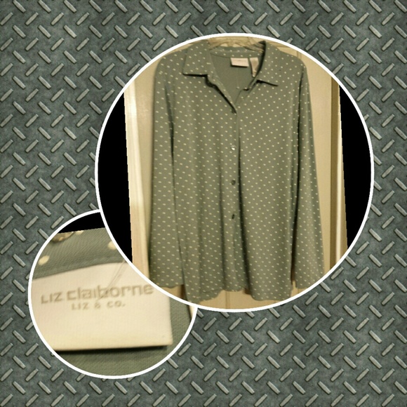 Stylish Liz Claiborne long sleeve polka dot blouse