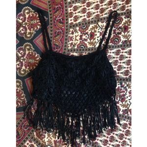 LF Millau black crop top with fringe