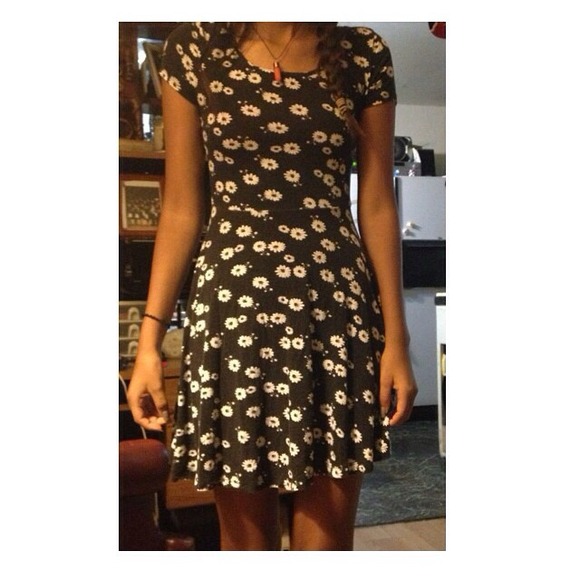 Black skater dress with daisy detailing