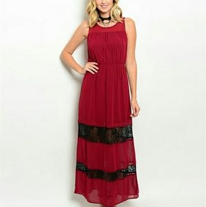 Burgundy Maxi Dress w/black lace- Sm or Med