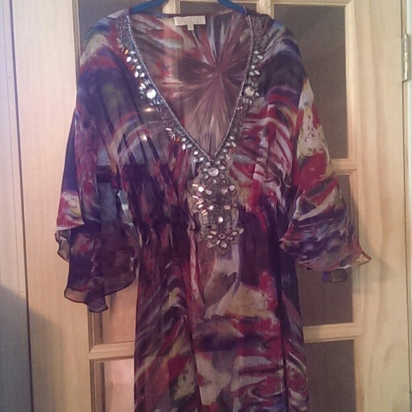 Multi colored sheer gemstone swimsuit cover-up