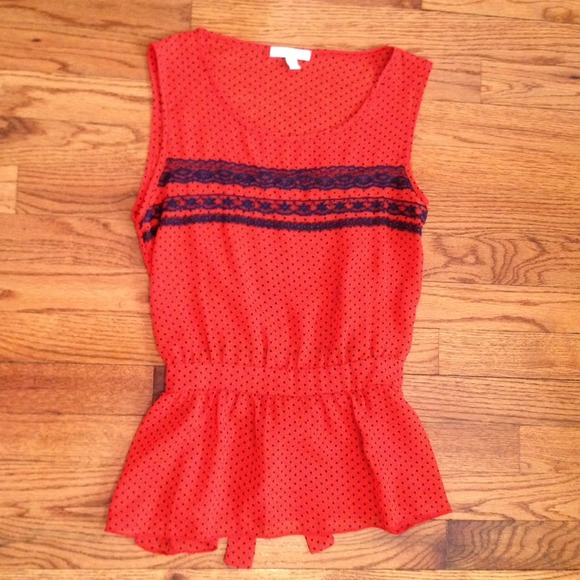 Salmon & Navy Blouse