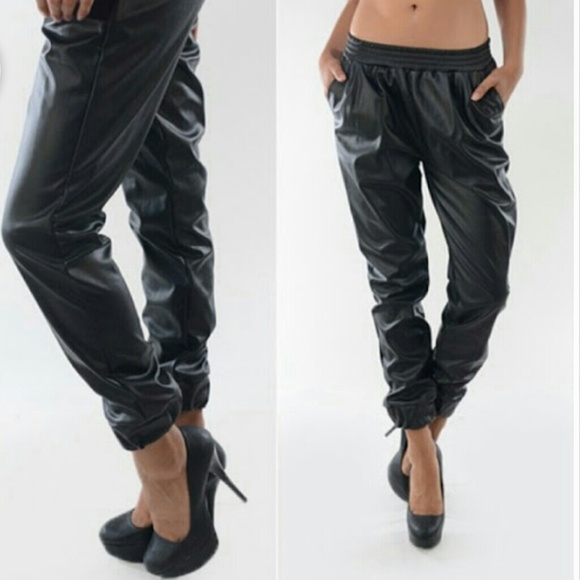 Black faux sweatpants