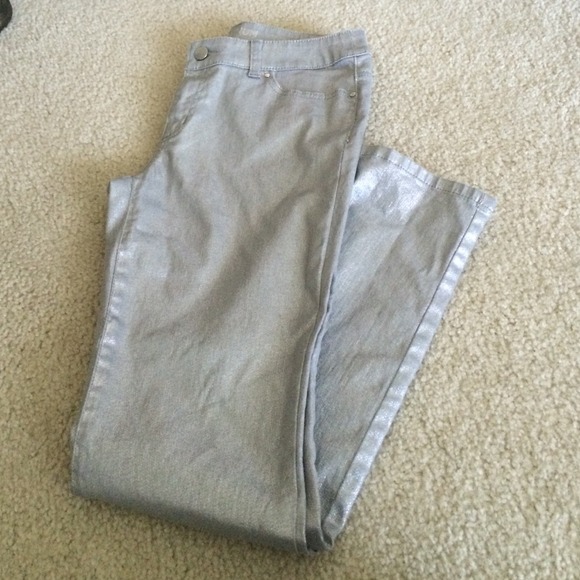 Silver metallic skinny jeans