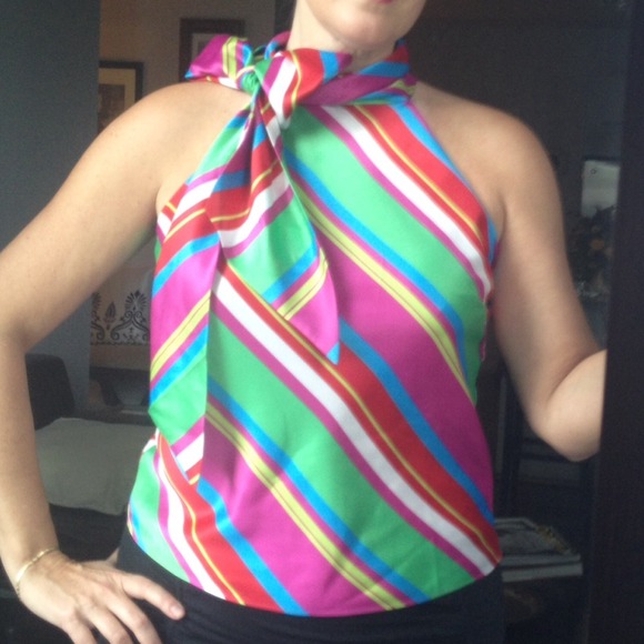 Chaps Tops - Cute Colorful sleeveless with bow tie neck   NWOT