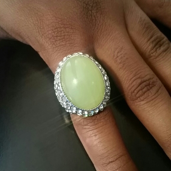Silver ring with rhinestones and sea green stone