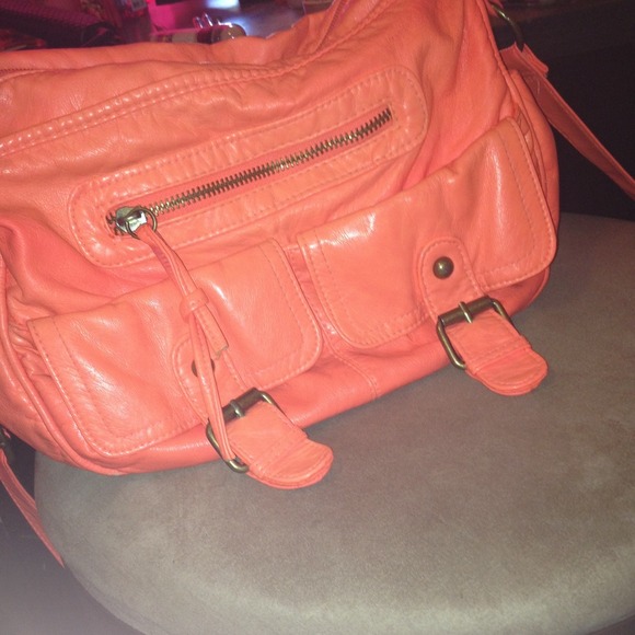 neon peachy cross body purse