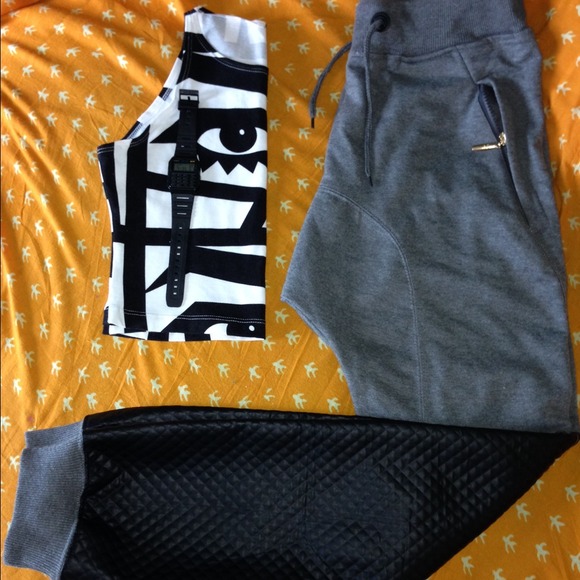 American Stitch joggers w/  quilted vegan leather