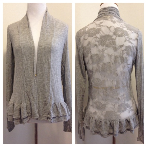 Gray Draped Cardigan w/ Sheer Lace Back