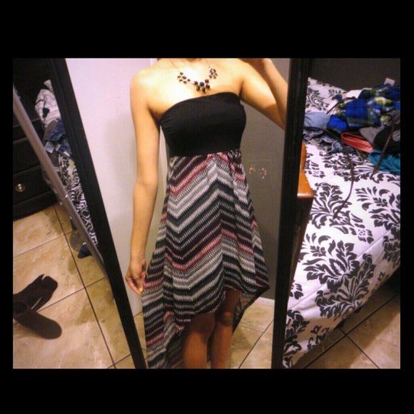 High and low strapless dress!