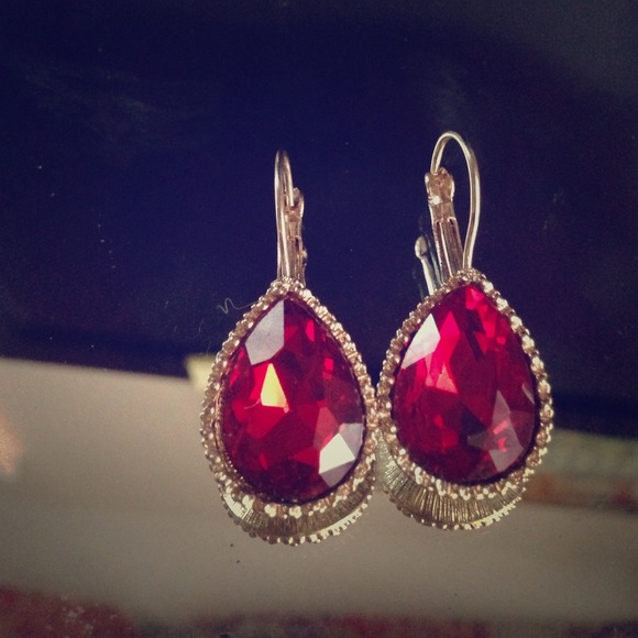 Red tear drop earrings