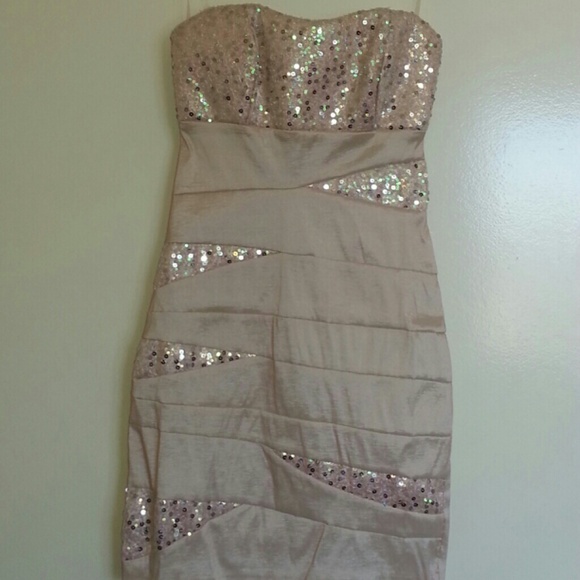 Champagne colored sequin n satin dress
