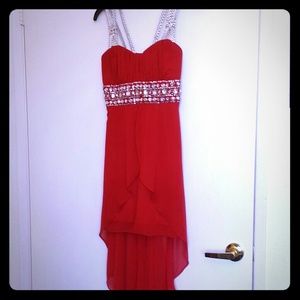 Red beaded n sequined high low dress