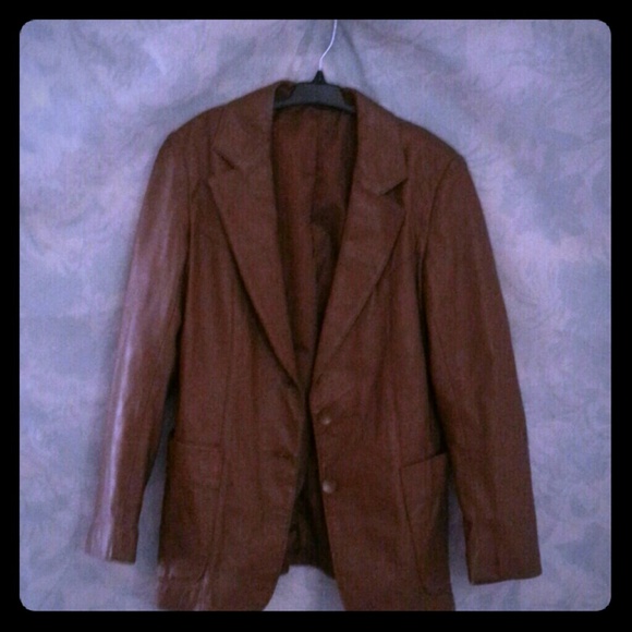 VINTAGE 70's RETRO TAN LEATHER JACKET - Picture 1 of 2