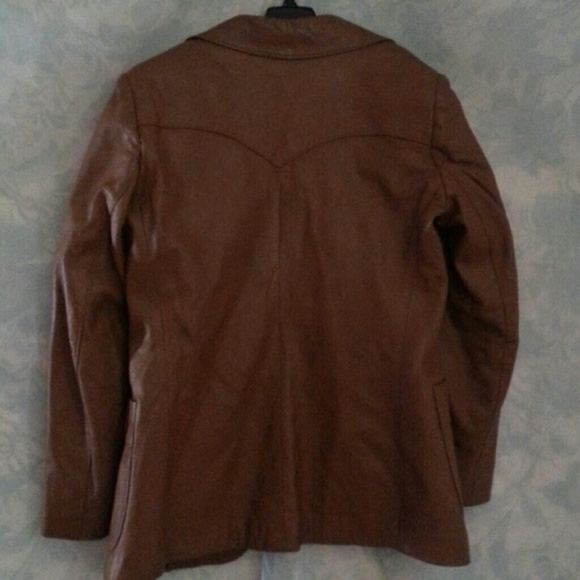 VINTAGE 70's RETRO TAN LEATHER JACKET - Picture 2 of 2