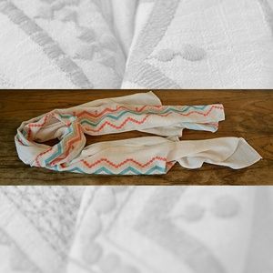 Aztec scarf with embroidery. taupe turquoise linen