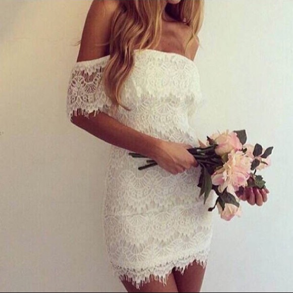 White Lace Strapless Dress - Picture 2 of 4