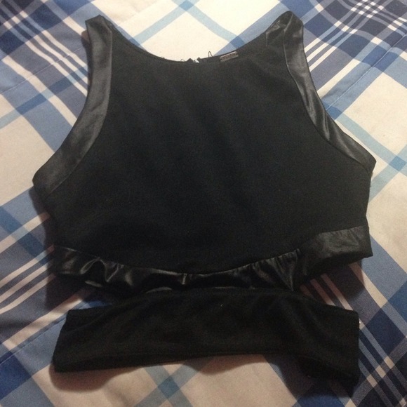 Leather trim crop top