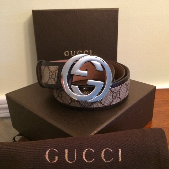 Gucci Canvas and Leather Trim Belt