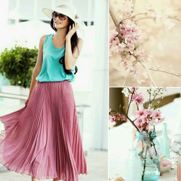 Rose Pink Pleated Maxi Skirt