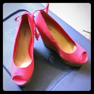 Coral peep toe wedges never worn