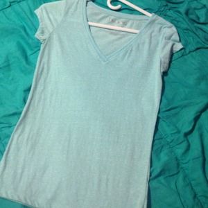 a blue shirt