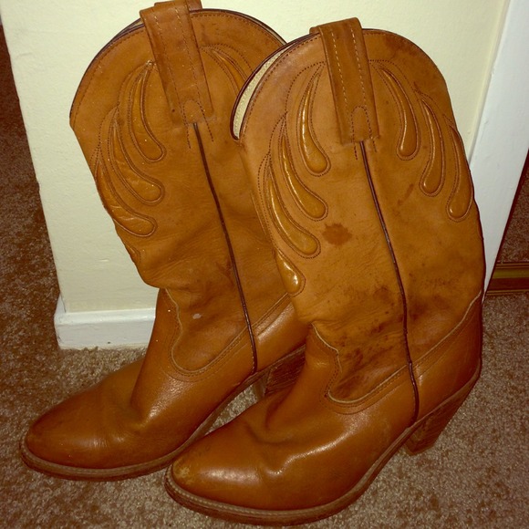 Vintage Frye Cowgirl Boots Brown Leather 7