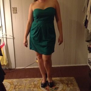 Trixxi Green Strapless Cotton Mini  w Pockets