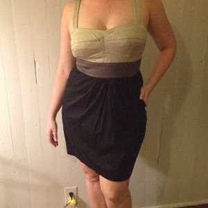 LAST CHANCE NWT Tie Back Dress CREAM GREY BLACK