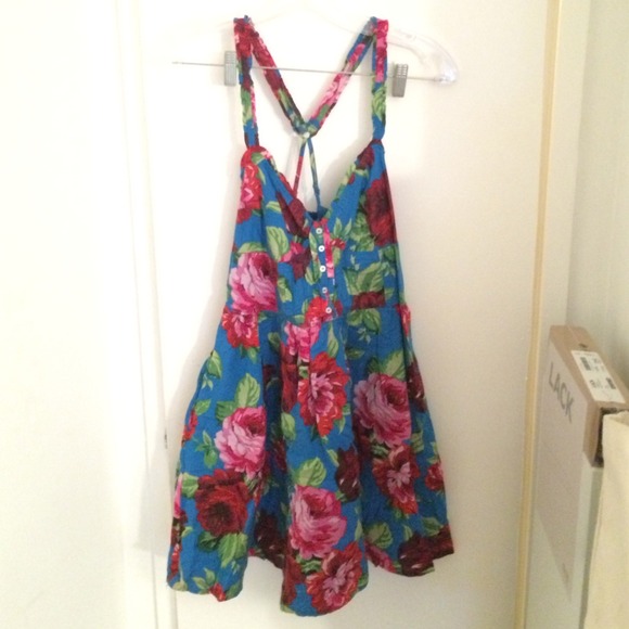 Blue with pink flowers dress