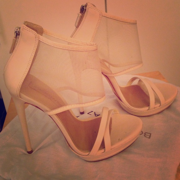 BCBGMaxAzria Shoes - Bcbg Maxazria nude /beige strappy netted stilettos