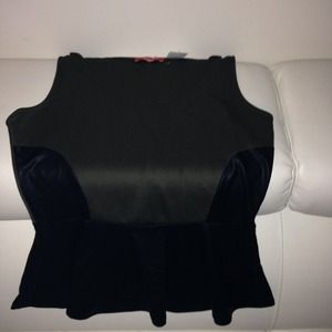 Army green and black peplum shirt