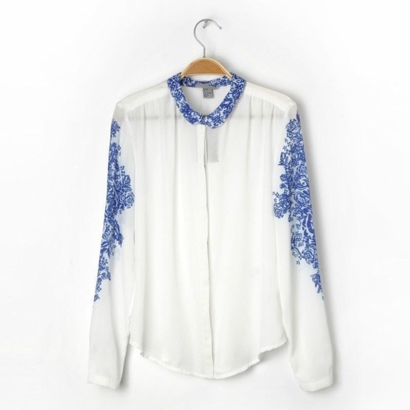 Shirt/blouse long sleeve floral print Chiffon