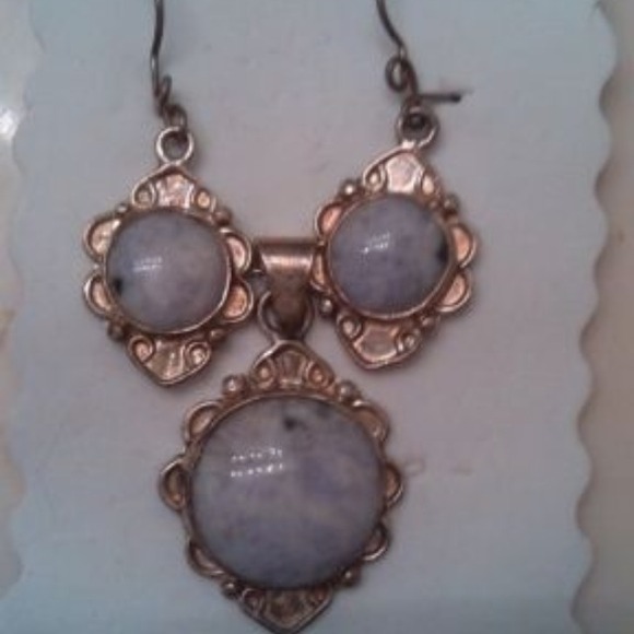 Lavender jade silver pendant and earrings