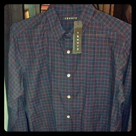 Navy & Red Plaid Theory Menswear Button Up