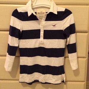 Navy blue and white stripped collared shirt