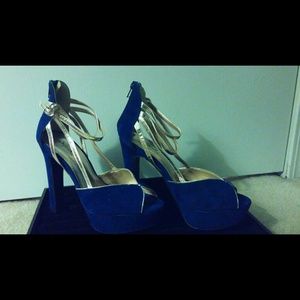 Qupid peeptoe & ankle strap velvet heels